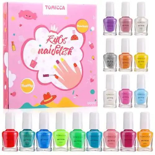 Tomicca Kinder Nagellack Set mit 18 Farben, ungiftig und geruchlos