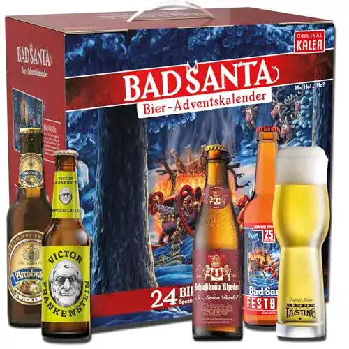 Bier-Adventskalender Kalea Bad Santa 2024 mit 24 deutschen Bierspezialitäten
