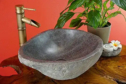 Naturstein Waschbecken Kinaree aus Flussstein, handgefertigt 40cm