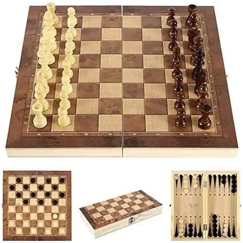 Schachbrett 3 in 1 Set aus Holz für Schach und Backgammon