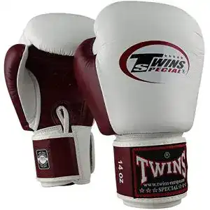Twins Boxhandschuhe BGVL-3 aus Leder, Größe 12 Oz, weiß-weinrot