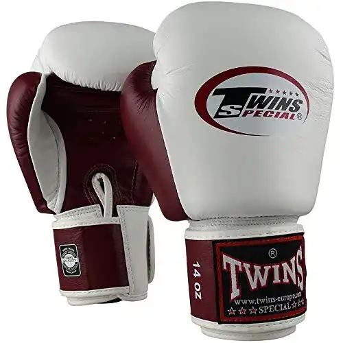 Twins Boxhandschuhe BGVL-3 aus Leder, Größe 12 Oz, weiß-weinrot