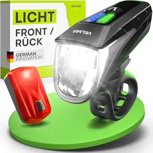 Fahrradlicht Velmia Set StVZO zugelassen mit USB Akku-Betrieb