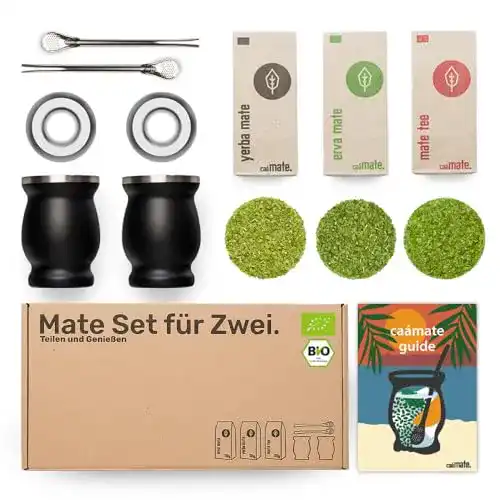 Mate Set mit Bechern und Bombillas 3 Bio Matesorten