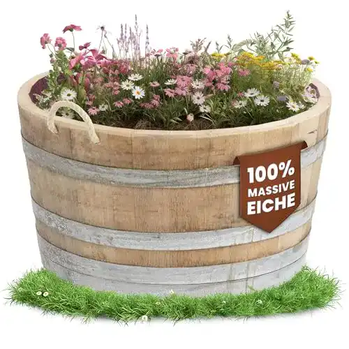 Pflanzkübel Temesso aus Holz, halbiertes Weinfass für Garten und Balkon