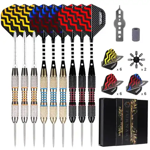 Dartpfeile Turnart mit Metallspitze, 9 Stück, 24 Gramm, Steeldarts