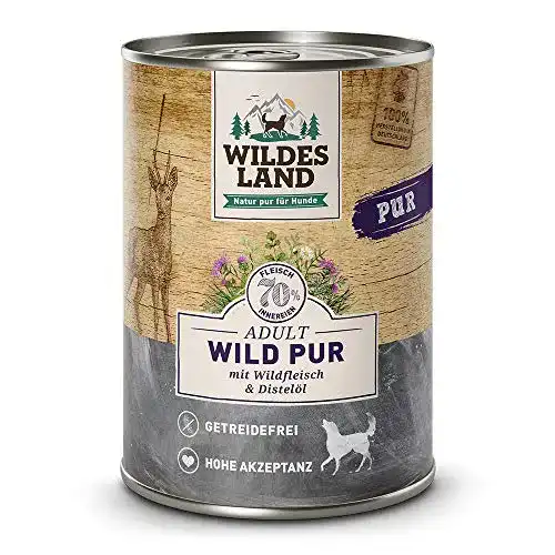 Nassfutter für Hunde mit hohem Fleischanteil Wildes Land Wild PUR 12x