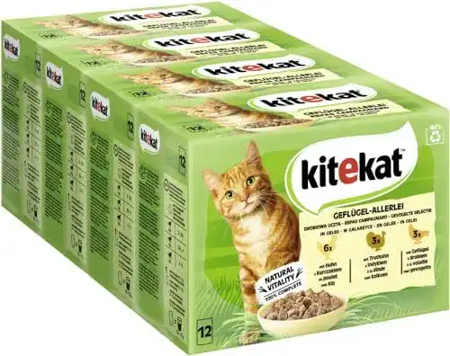 Kitekat Katzenfutter Geflügel-Allerlei in Gelee, 48 Beutel (2 x 24 x 85g)