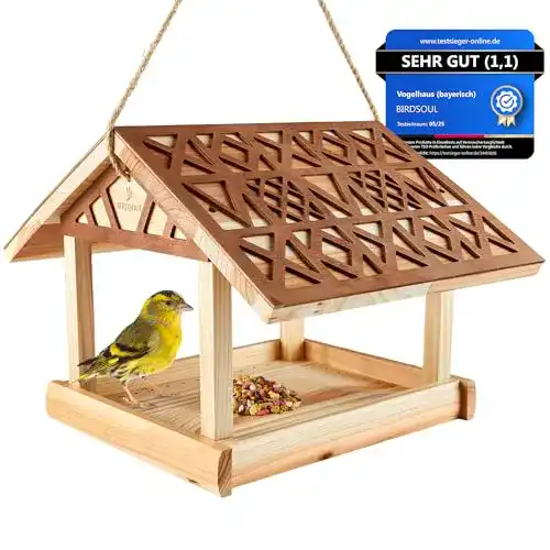Vogelhaus aus Holz Birdsoul – Wetterfestes, großes Futterhaus zum Aufhängen