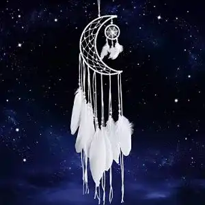 Traumfänger Dremisland Weiß Handgemachte Mond Federn Dreamcatcher