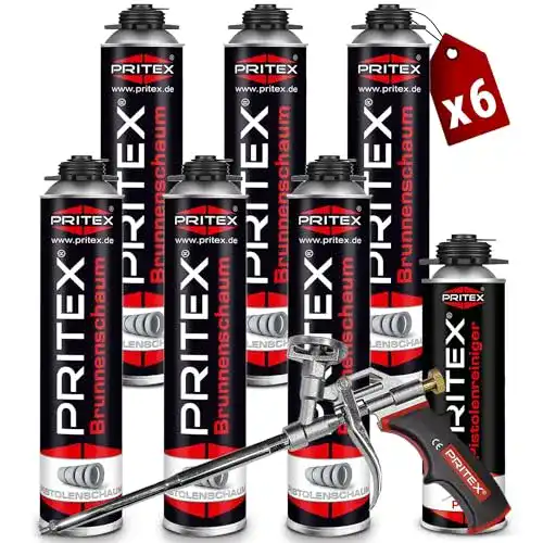 Pritex Brunnenschaum Set 6 x 750 ml Pistolenschaum und Zubehör