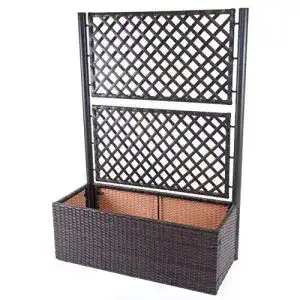 Blumenkasten mit Rankgitter von Mendler aus Poly-Rattan HWC-D76