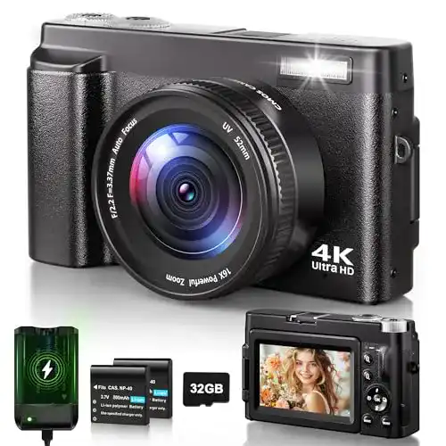 Ixnaiqy Digitalkamera 4K für Anfänger mit 48MP und 16-fachem Autofokus