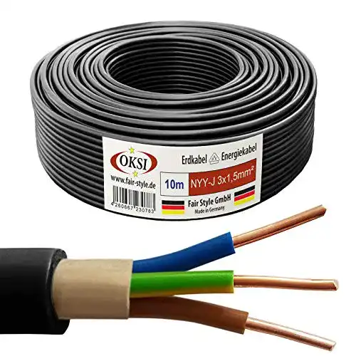Erdkabel OKSI 10m NYY-J 3×1,5 mm² für Erdverlegung
