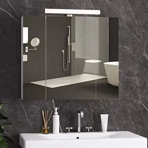 Spiegelschrank mit LED-Beleuchtung und Steckdose 70x15x60 cm