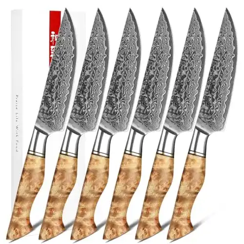 Damast Steakmesser Set von HEZHEN – 6-teiliges Küchenmesser Set