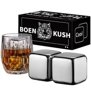 Whisky-Steine Boenkush 2 große Edelstahlwürfel 64 cm³