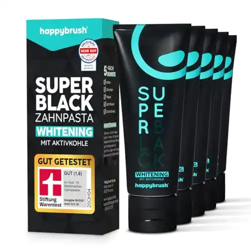 Vegane Aktivkohle Zahncreme von happybrush für weiße Zähne