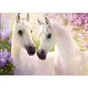 Diamond Painting 5D Kit mit zwei weißen Pferden, Malen nach Zahlen