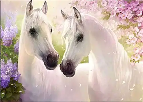 Diamond Painting 5D Kit mit zwei weißen Pferden, Malen nach Zahlen
