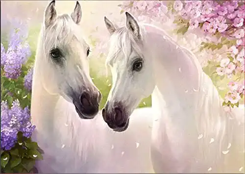 Diamond Painting 5D Kit mit zwei weißen Pferden, Malen nach Zahlen