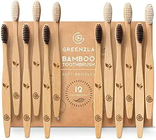 Bambus Zahnbürsten Set von Greenzla (12 Stück) – BPA-frei und umweltfreundlich