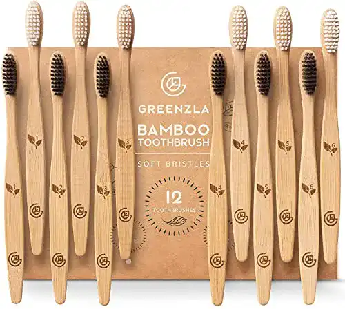 Bambus Zahnbürsten Set von Greenzla (12 Stück) – BPA-frei und umweltfreundlich