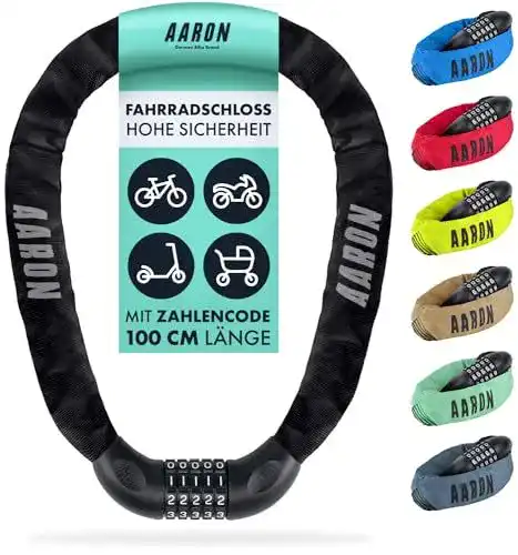 Motorrad Kettenschloss AARON Lock One mit Zahlencode und Stahlkette