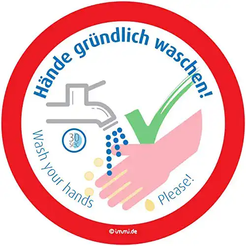 Aufkleber Hände waschen immi 4x für Hygiene und Sauberkeit