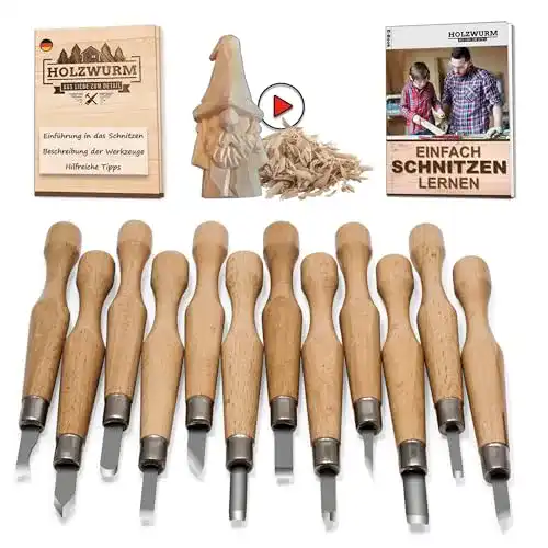 Schnitzwerkzeug Set Holz Wurm 12 Teile SK7 mit Aufbewahrungsbox