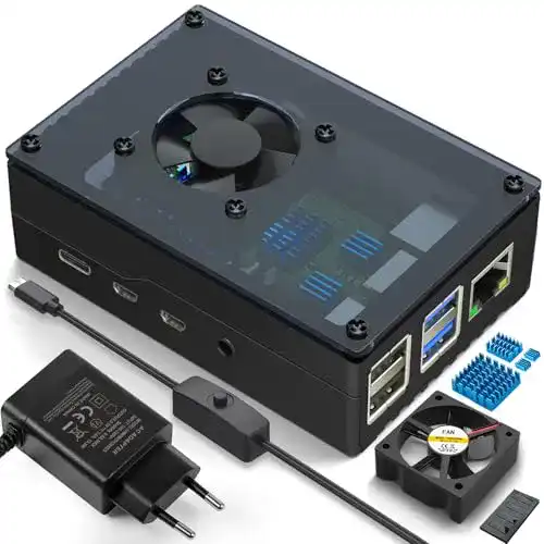 Miuzei Gehäuse für Raspberry Pi 4 Acryl mit Lüfter und Kühlkörper