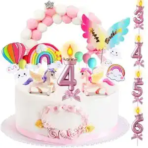 Einhorn Tortendeko für Kindergeburtstag mit Figuren und Kerzen
