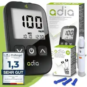 Blutzuckermessgerät Adia Diabetes-Set mit 60 Teststreifen und Stechhilfe