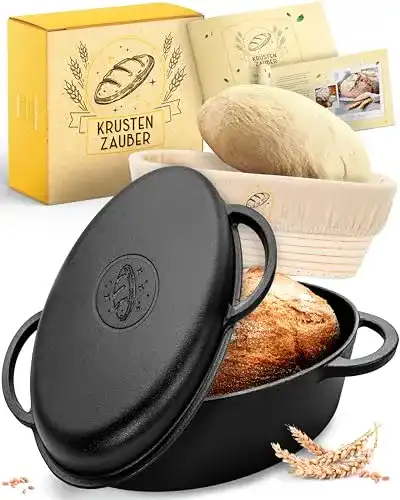 Gusseisen Bräter oval 34 cm mit Deckel für Brot und Ofen