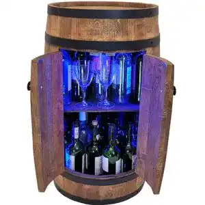 Fass-Bar Weeco mit Tür und RGB LED Beleuchtung aus Holz