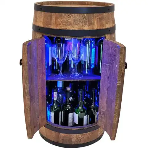 Fass-Bar Weeco mit Tür und RGB LED Beleuchtung aus Holz
