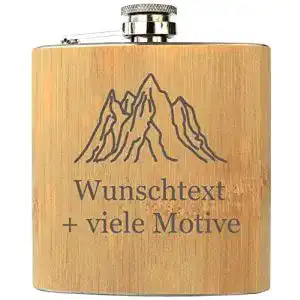Flachmann mit Gravur aus Edelstahl und Bambus, personalisiertes Geschenk