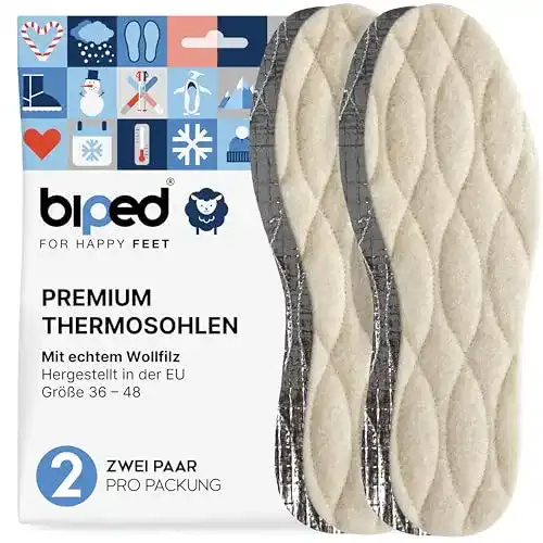 Thermosohlen biped 2 Paar Set mit Aluminium Unterseite und Lammwolle