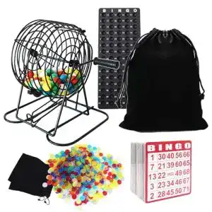 Bingo-Spiel Yuanhe Deluxe Set mit 20,3 cm Metalldrehkäfig und Zubehör