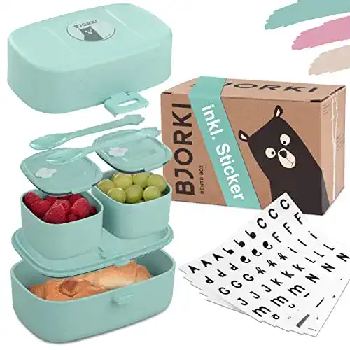 Lunchbox für Kinder Bjorki Bento Box mit drei Fächern und Namensticker
