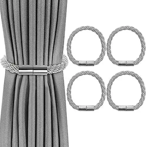 Raffhalter VEGCOO 4 Stück Magnetisch, Grau für Vorhänge
