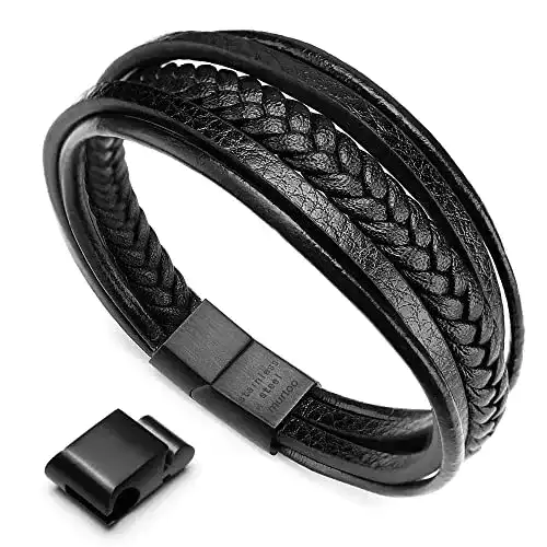 Lederarmband für Herren aus Edelstahl und Echtleder mit Magnetverschluss