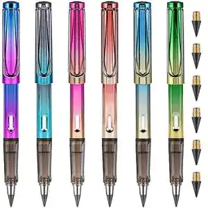 Ewiger Bleistift Goldge 6 Stück HB Tintenlose Bleistifte mit Radiergummi
