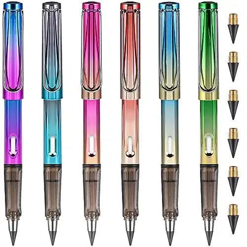 Ewiger Bleistift Goldge 6 Stück HB Tintenlose Bleistifte mit Radiergummi