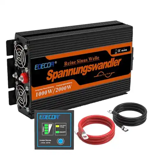 Edecoa Wechselrichter 1000 W 12V auf 230V mit USB und Fernbedienung