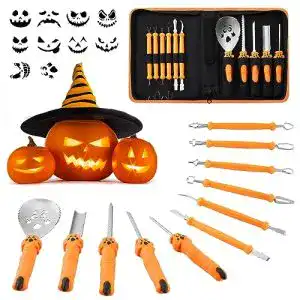 Kürbis Schnitzset Cooluck mit 11 Teilen und Vorlagen für Halloween