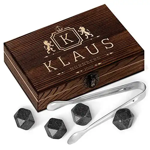 Granit Eiswürfel Set für Whisky in Holzbox mit Gravur