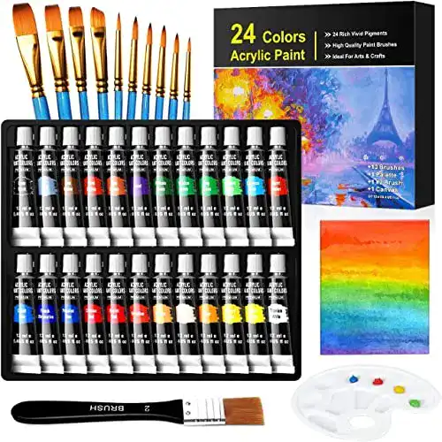 Acrylfarben Set Buluri mit 37 Teilen, 24 Tuben und 10 Pinseln