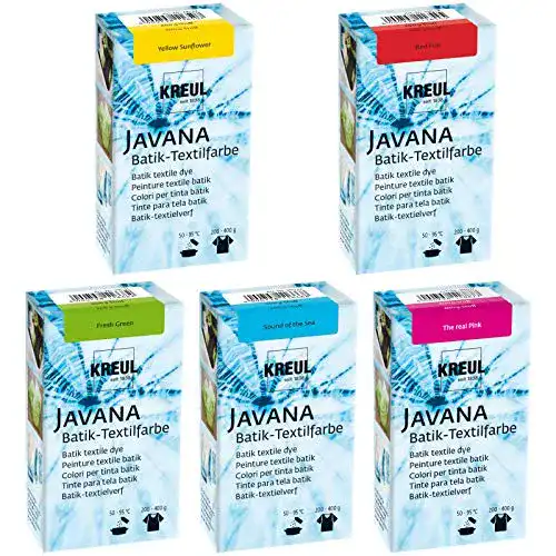 Batikfarben Javana kompatibel mit Baumwolle, Stoff und Wolle, Set mit 5 Farben