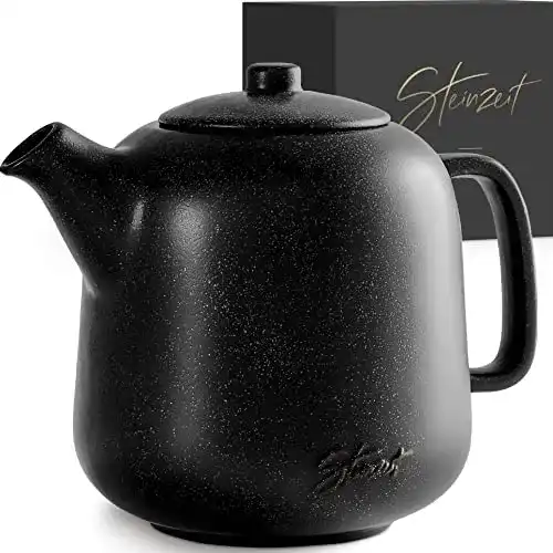 Teekanne im Steinzeit Design (1,3L) mit Siebeinsatz aus Keramik